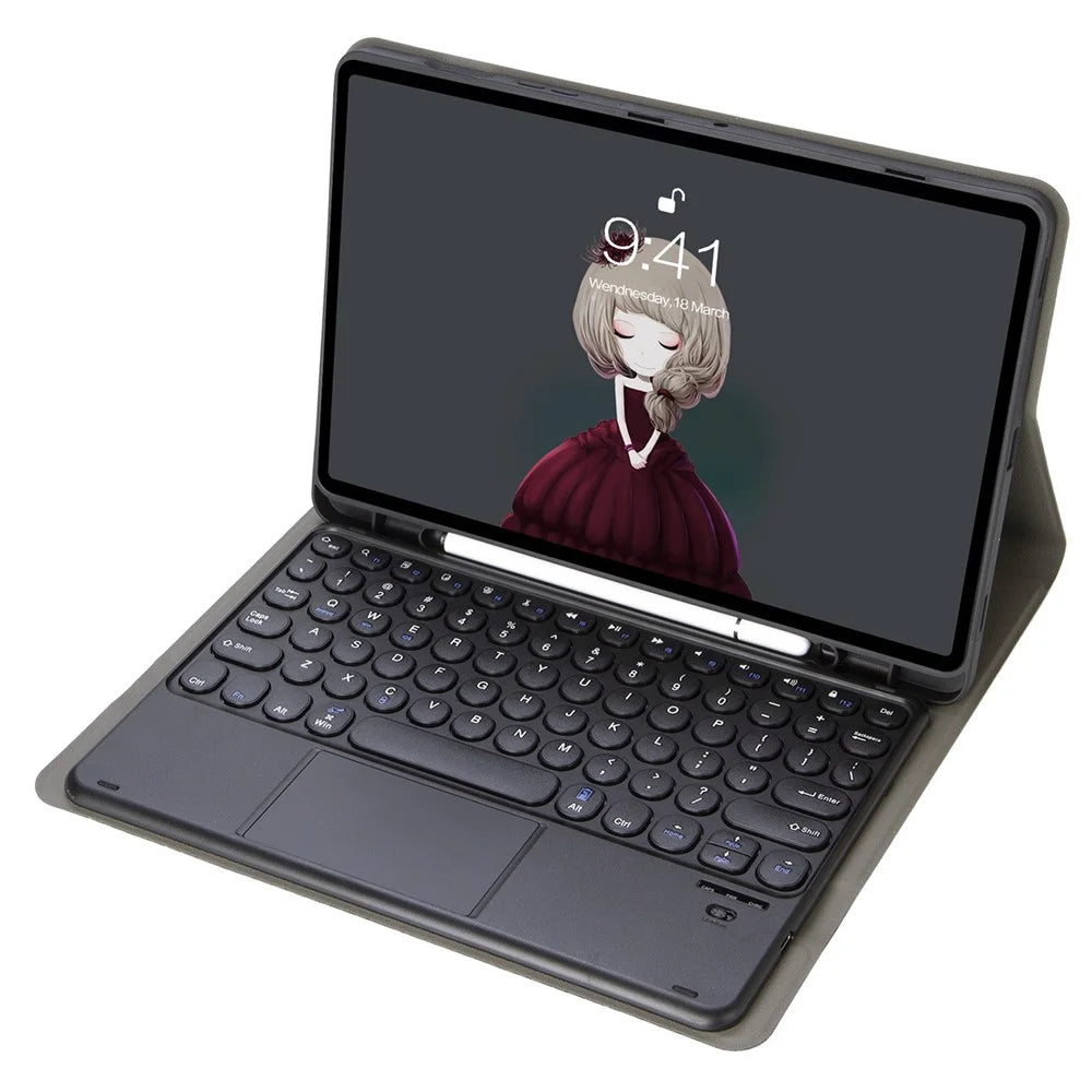 YA700B-A Leather Bluetooth-compatible Keyboard Cover with Touchpad for Samsung Galaxy Tab S8 11-inch 2021 (X700 / X706) / S7 11-inch (T870 / T875) - Black - 2