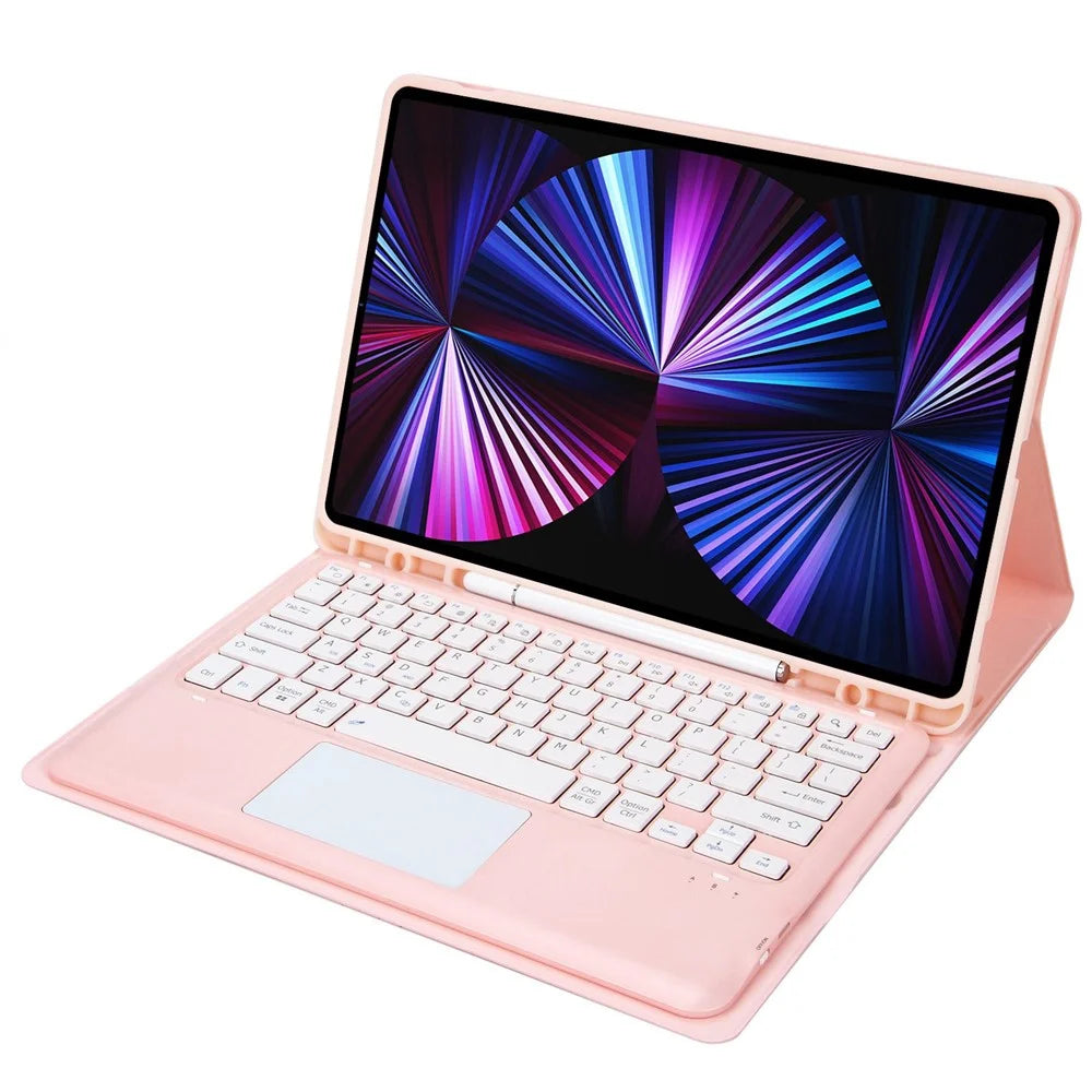 T12B-A For iPad Pro 12.9 (2018) / (2020) / (2021) Detachable Bluetooth-compatible Keyboard Case with TouchPad - Pink - 1