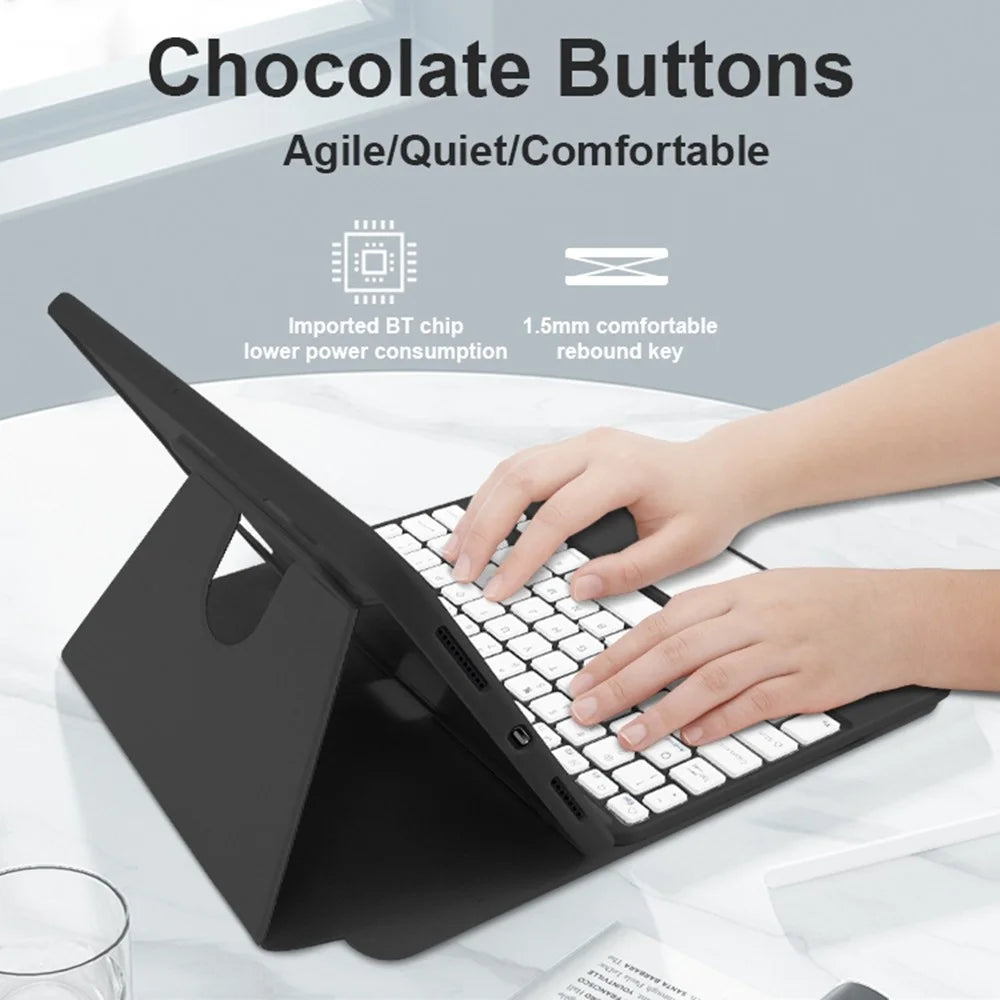 For iPad 10.2 (2021)/(2019)/(2020) Detachable Bluetooth-compatible Keyboard with TouchPad + Rotating Leather Protective Cover Case with Pencil Holder - Black - 5