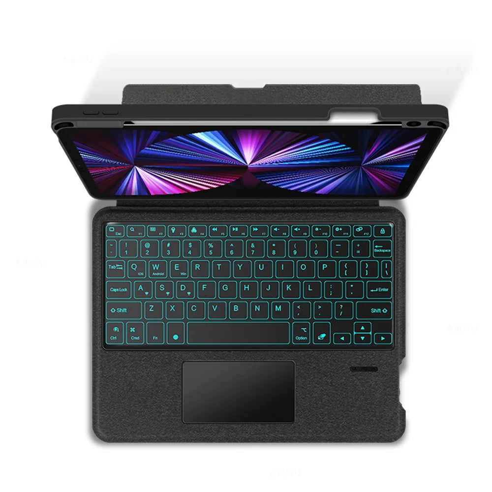 For iPad Pro 11-inch (2020) / (2021) Leather Case + Bluetooth-compatible Keyboard with Backlight Trackpad - 3