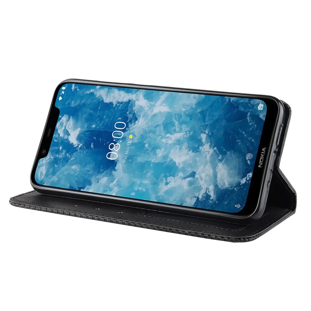 Vintage Style PU Leather Cover with Stand Wallet for Nokia 8.1 / X7 - Black - 5
