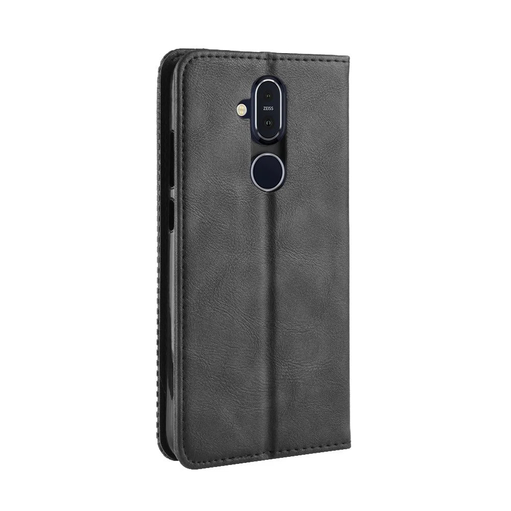 Vintage Style PU Leather Cover with Stand Wallet for Nokia 8.1 / X7 - Black - 6
