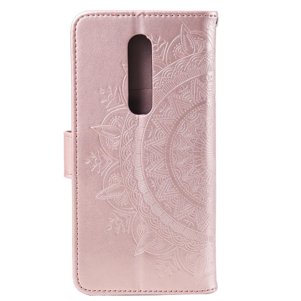 Imprinted Mandala Flower Wallet Leather Case with Strap for Nokia 2.4 - Rose Gold - 3