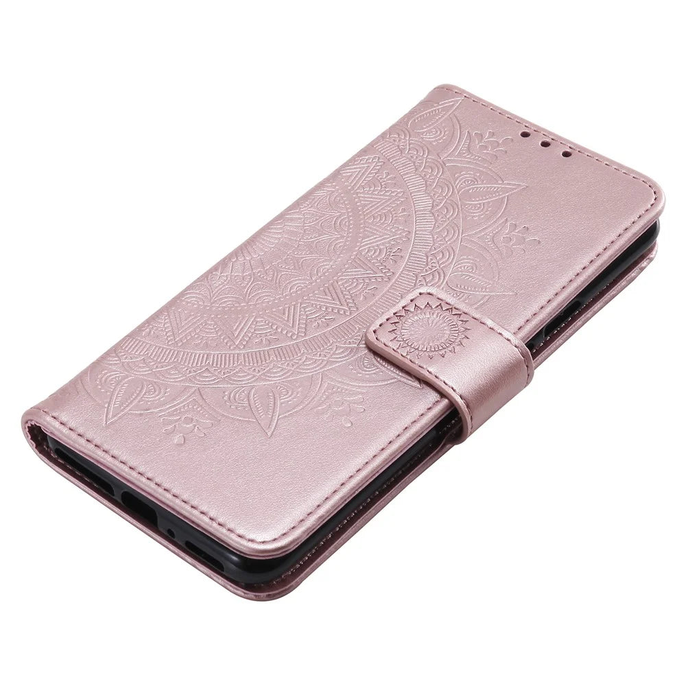 Imprinted Mandala Flower Wallet Leather Case with Strap for Nokia 2.4 - Rose Gold - 7