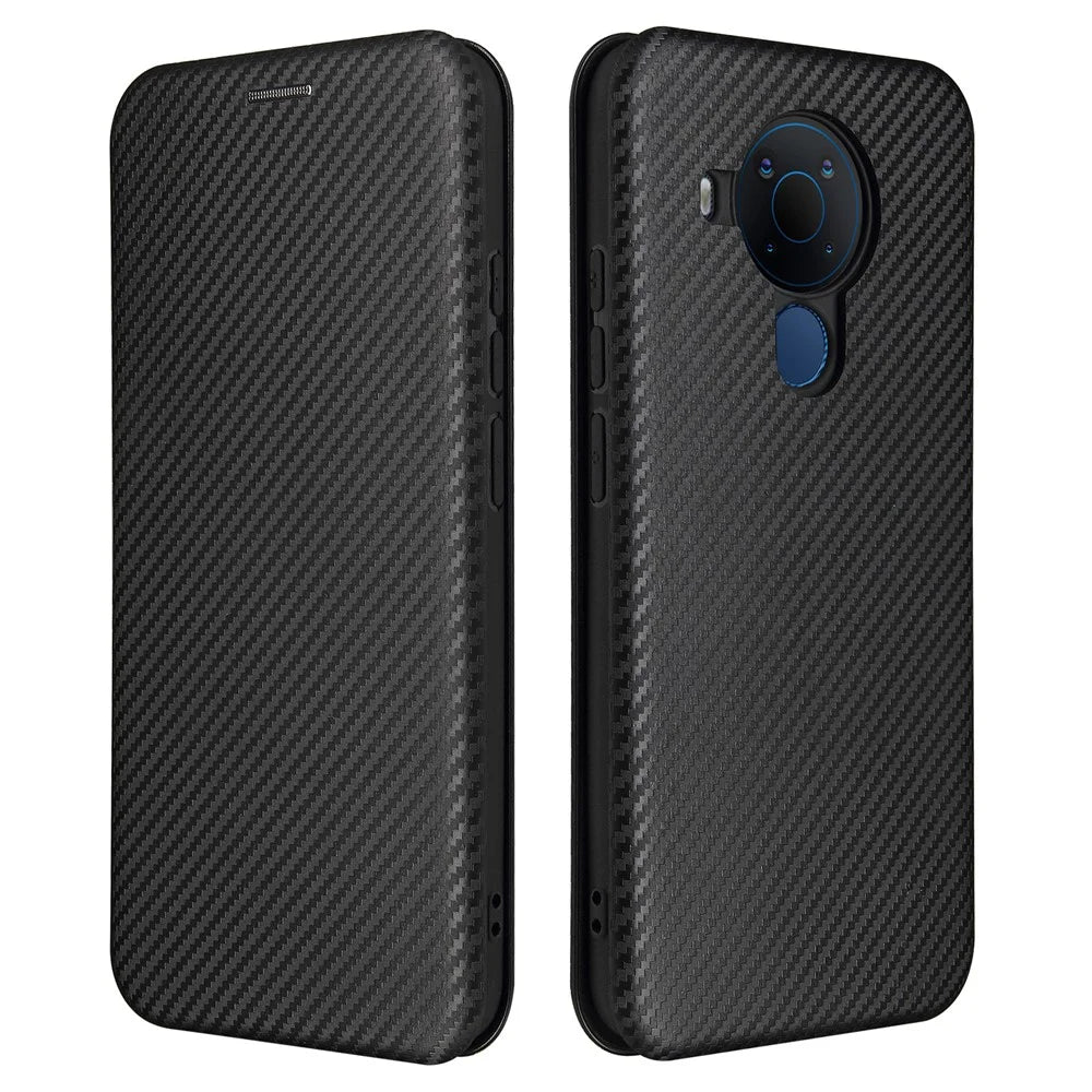 Carbon Fiber Texture Stand Cover for Nokia 5.4 Auto-absorbed Leather Case - Black - 2