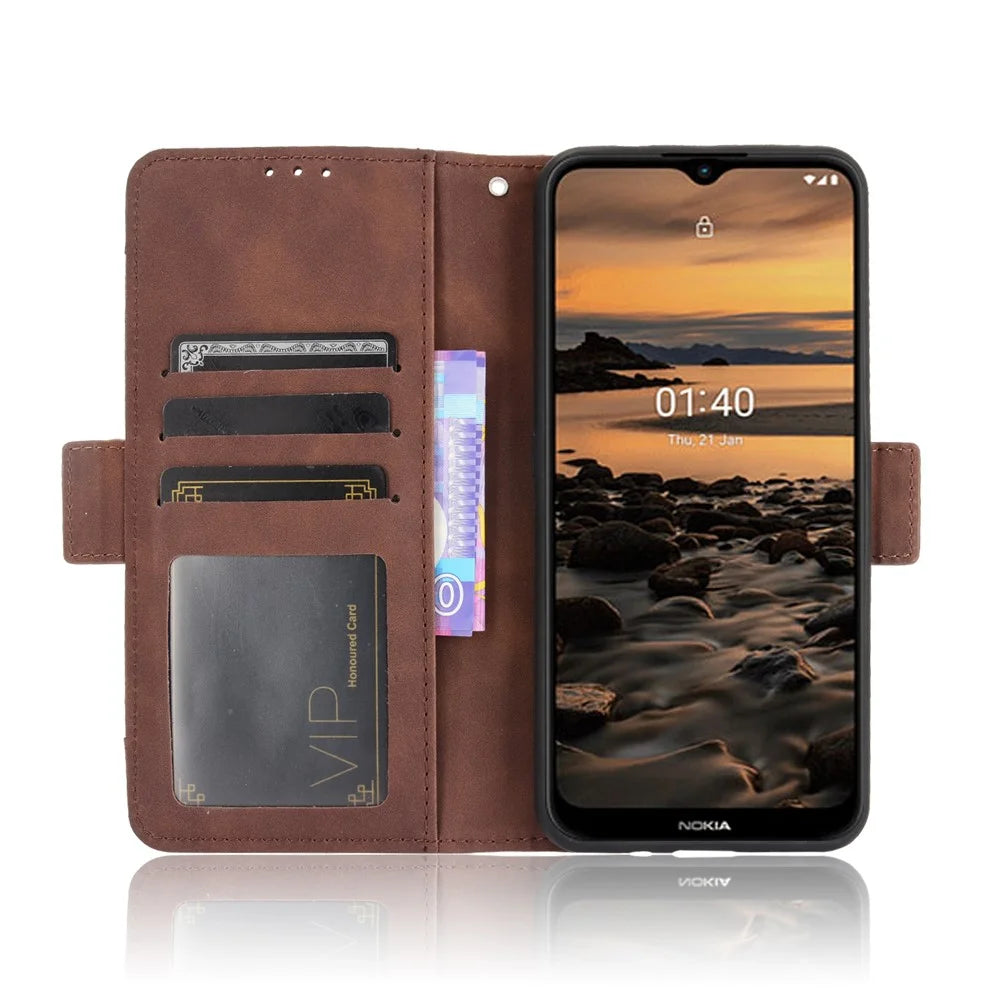 Leather Wallet Protective Case with Multiple Card Slots for Nokia 1.4 - Brown - 5