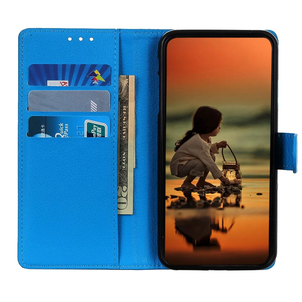 Litchi Skin Wallet Leather Phone Case for Nokia X20/X10 - Blue - 3