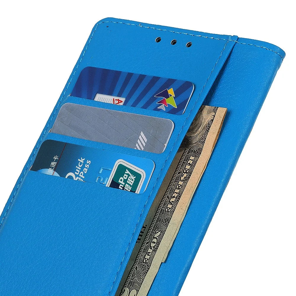 Litchi Skin Wallet Leather Phone Case for Nokia X20/X10 - Blue - 4