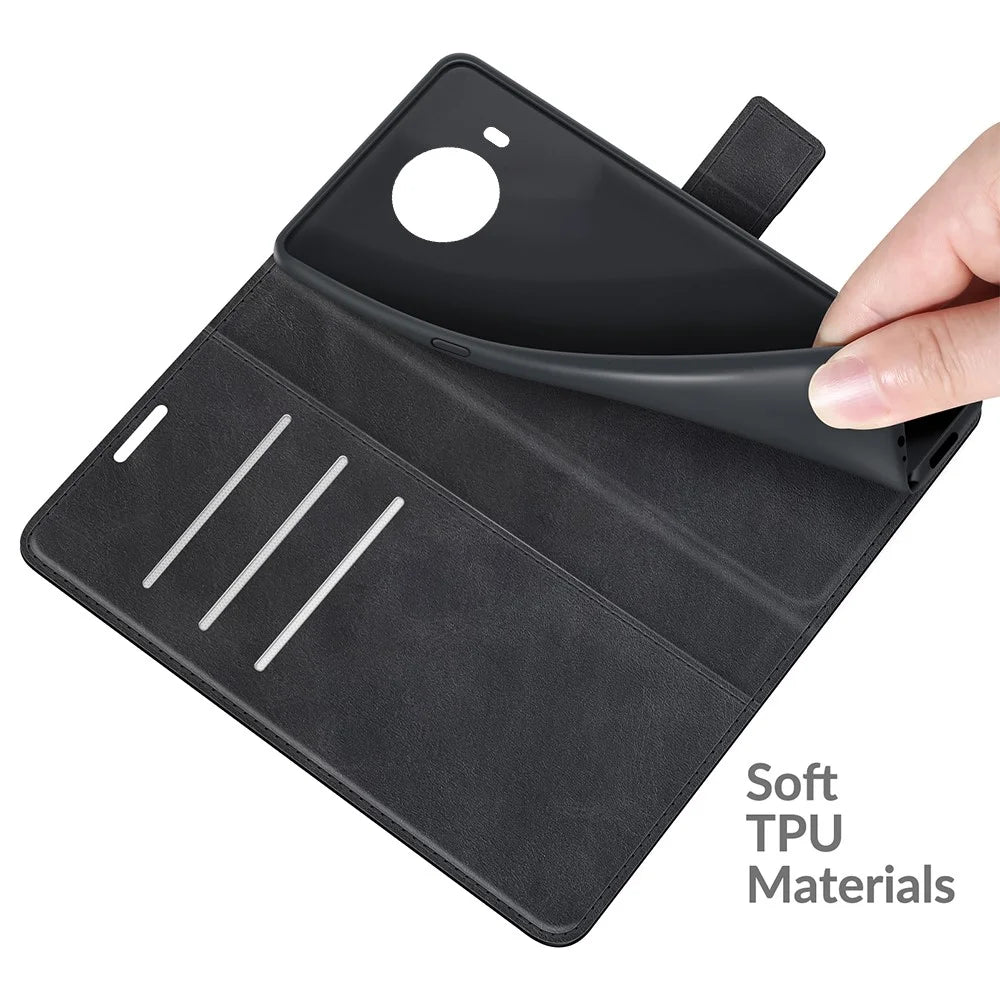 For Nokia X10 / X20 PU Leather Flip Phone Case Wallet Stand Protective Cover - Black - 5