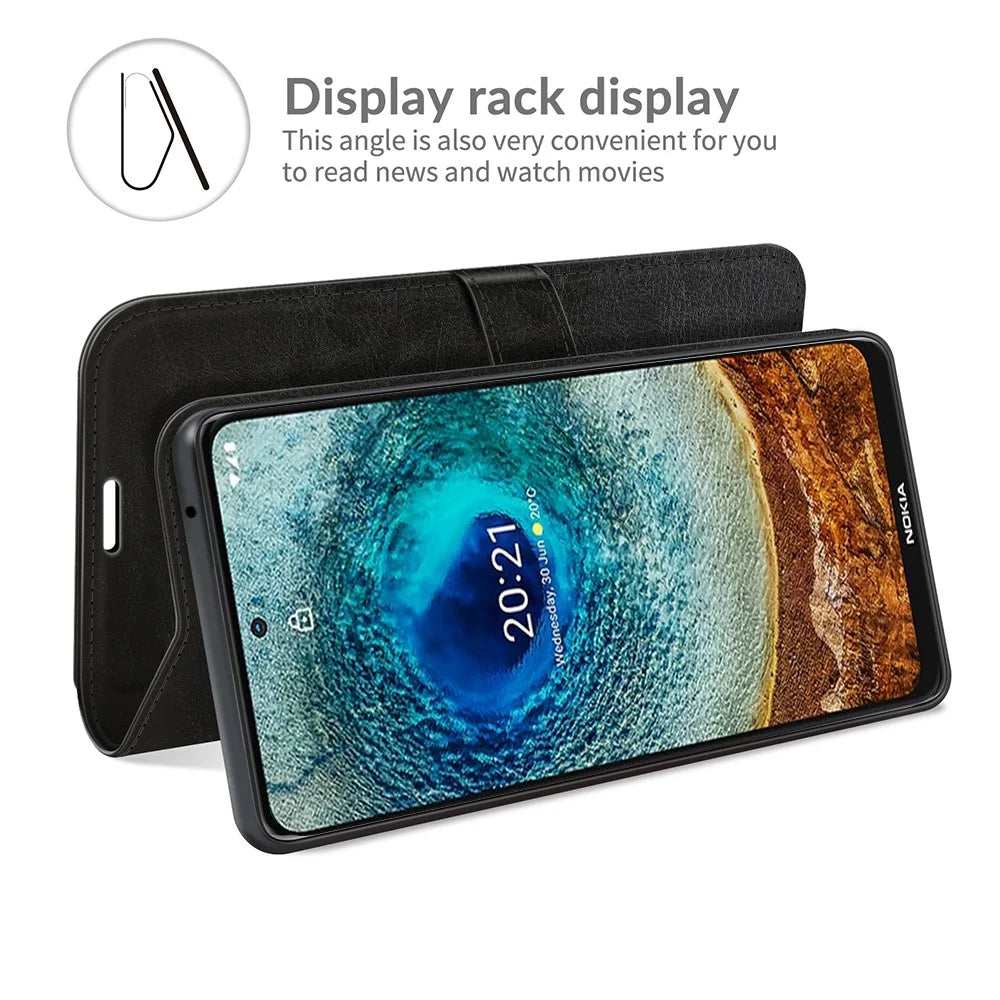 Full Protection Crazy Horse Texture Leather Stand Case with Wallet for Nokia X10/X20 - Black - 4