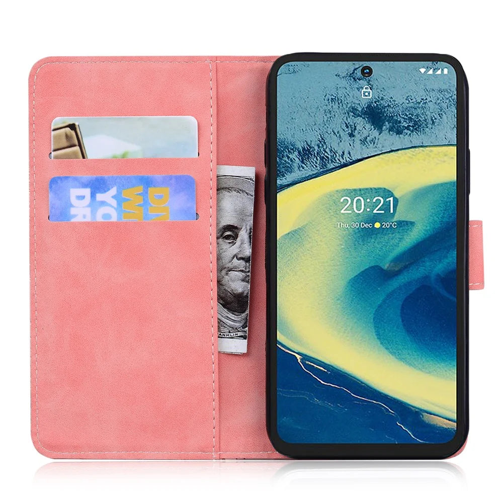 Wallet Design Stand Tiger Imprint Full Protection Leather Phone Shell Case for Nokia XR20 - Pink - 4