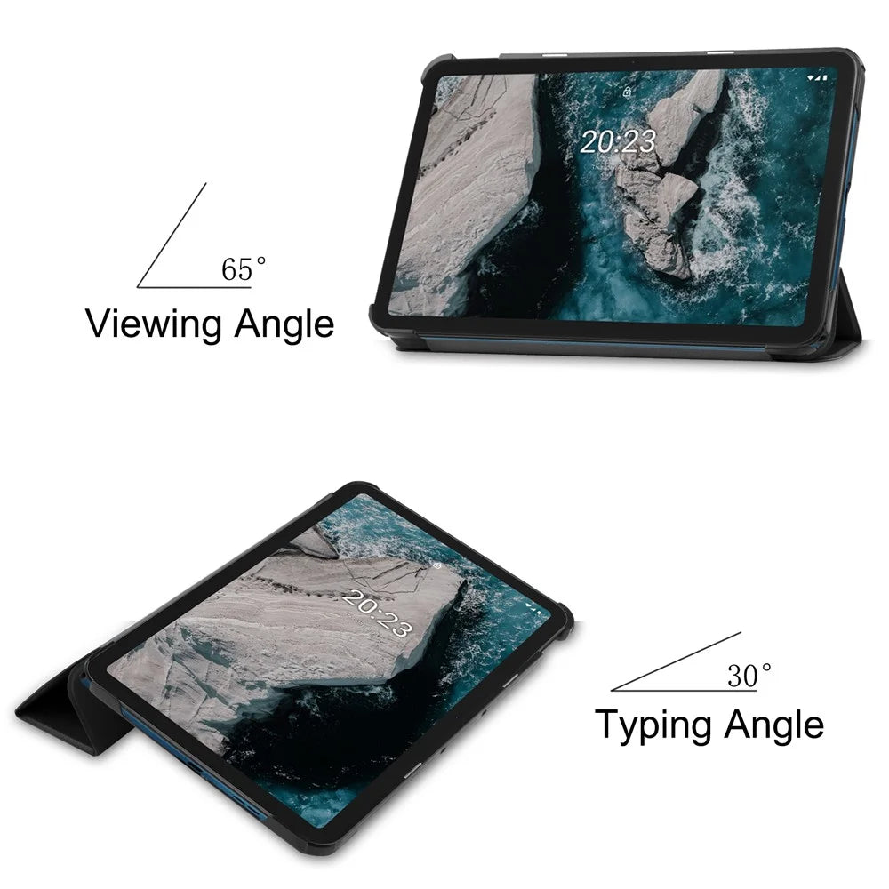 Protective Case for Nokia T20 Trifold Stand PU Leather + PC Tablet Cover Shell with Auto Wake / Sleep - Black - 4