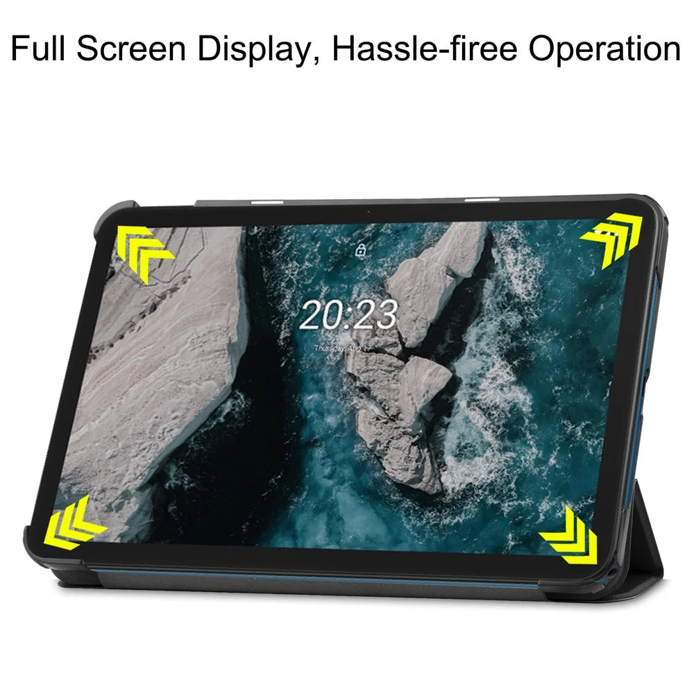 Protective Case for Nokia T20 Trifold Stand PU Leather + PC Tablet Cover Shell with Auto Wake / Sleep - Black - 5