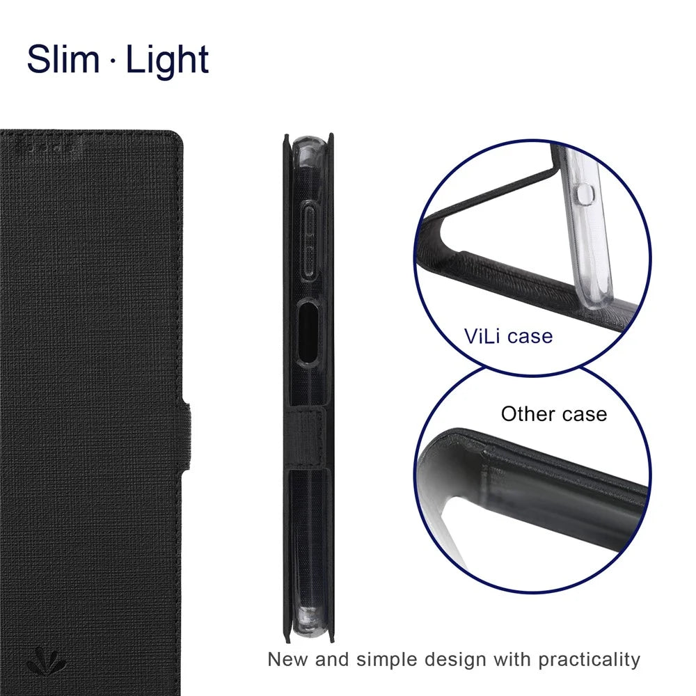 VILI K Series Double Magnetic Clasps Closure Shock Absorbing Stand Wallet Leather Phone Case Shell for Nokia G300 - Black - 4