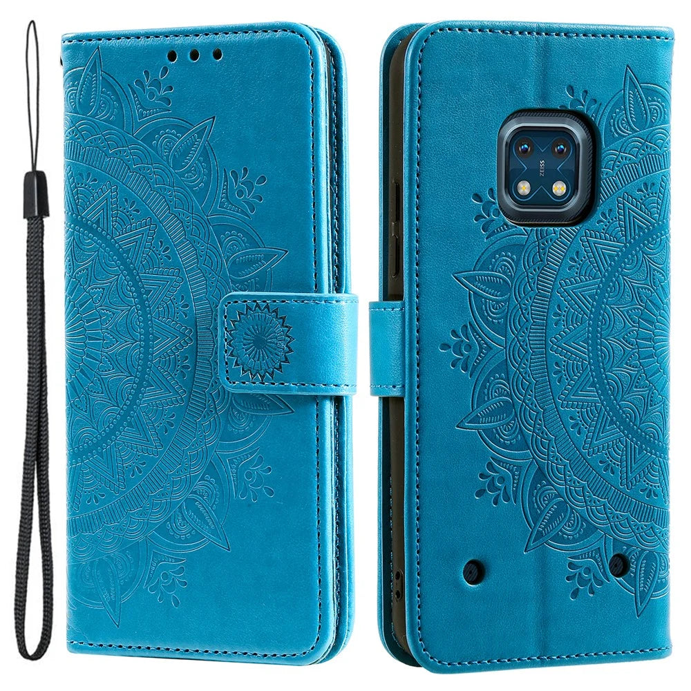 Mandala Flower Imprinted Drop-proof Adjustable Stand Wallet Leather Cell Phone Case Cover for Nokia XR20 - Blue - 1