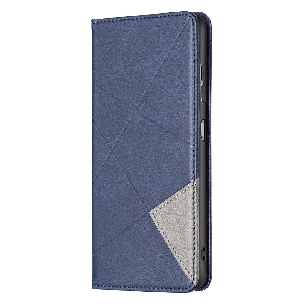 For Nokia G21 / G11 Anti-Scratch Anti-Drop Splicing Rhombus-Like Imprinting PU Leather Case Stand Magnetic Shell Cover with Card Slots - Blue - 2