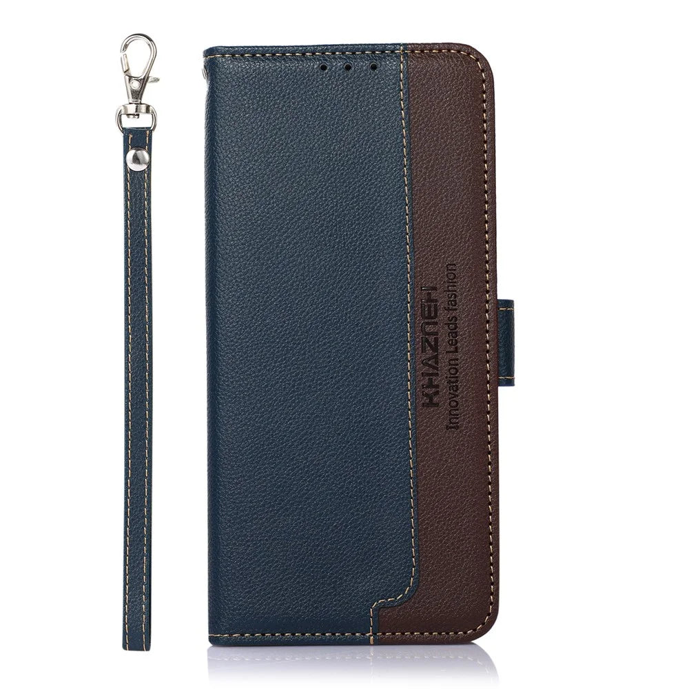 KHAZNEH For Nokia G11/G21 RFID Blocking Phone Case Litchi Texture PU Leather Wallet Stand Cover - Blue - 2