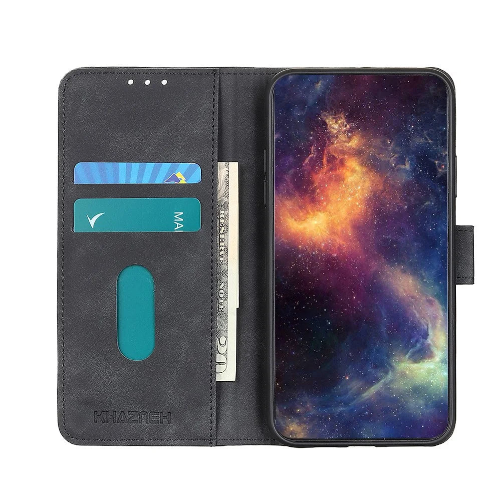 KHAZNEH Vintage PU Leather Wallet Case for Nokia G11 / G21, Hands-Free Stand Magnetic Closure Shockproof Flip Folio Cover - Black - 4