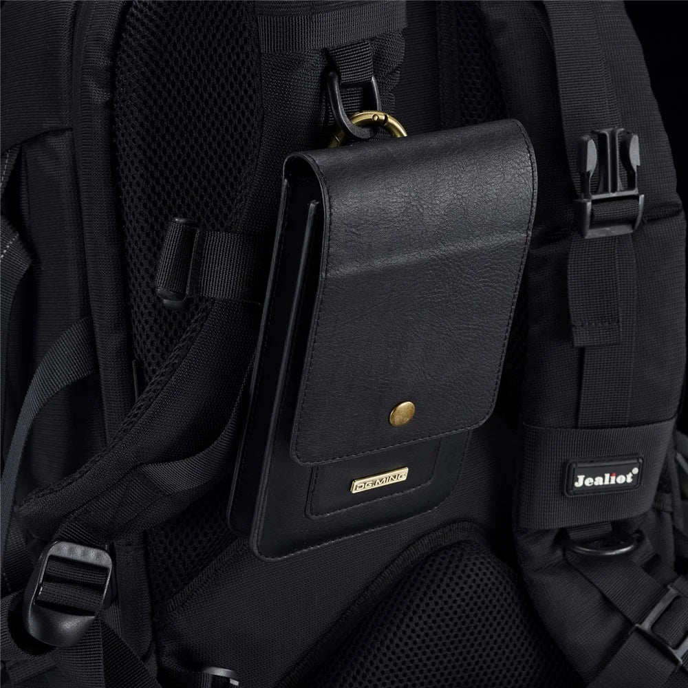 DG.MING Universal Split Leather Multiple Card Slots Belt Loop Waist Bag Phone Pouch Small Bag - Black - 1