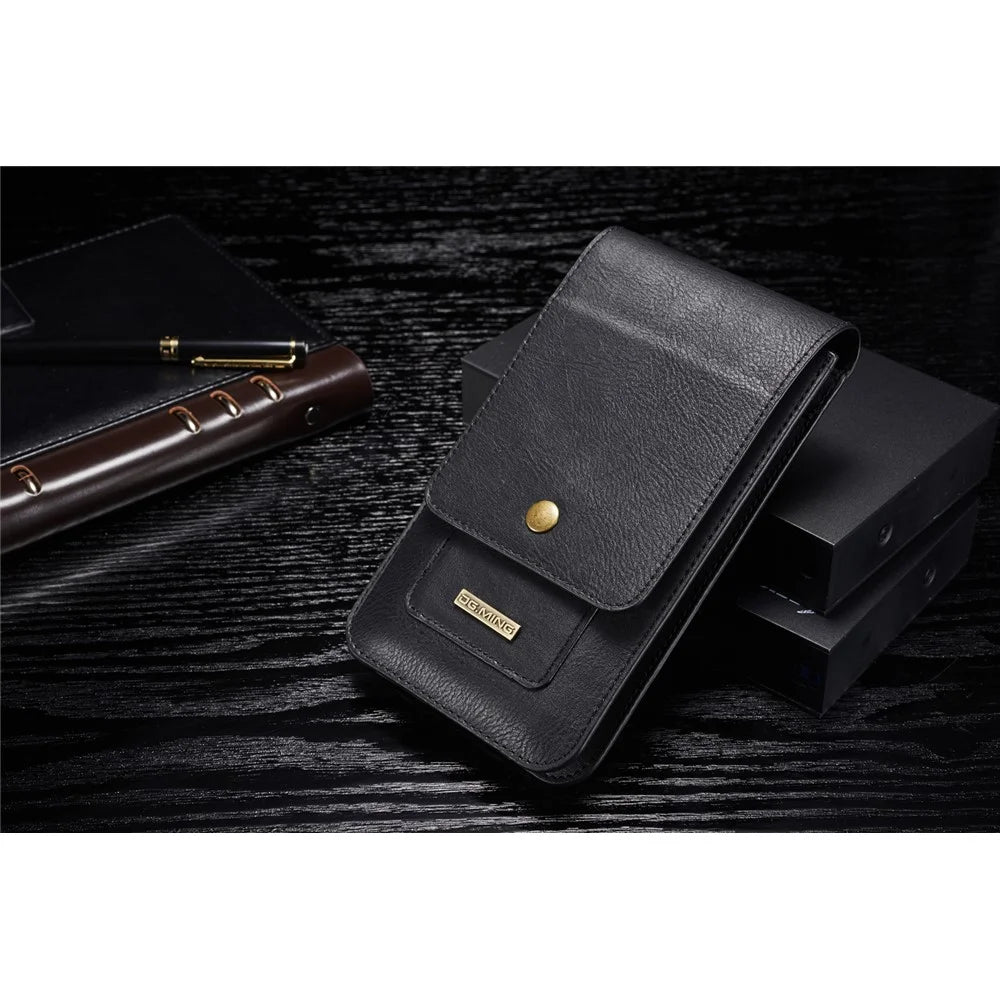 DG.MING Universal Split Leather Multiple Card Slots Belt Loop Waist Bag Phone Pouch Small Bag - Black - 2