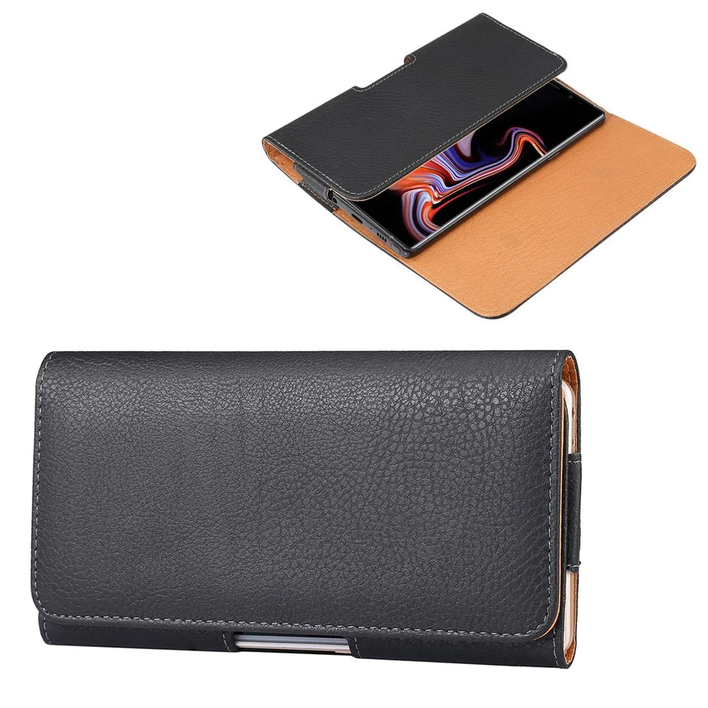 6.3 inch Horizontal Universal Phone Case Litchi Skin PU Leather Cover Shell with Belt Clip for Men, Size: 17 x 8.2 x 1.8cm - Black - 1