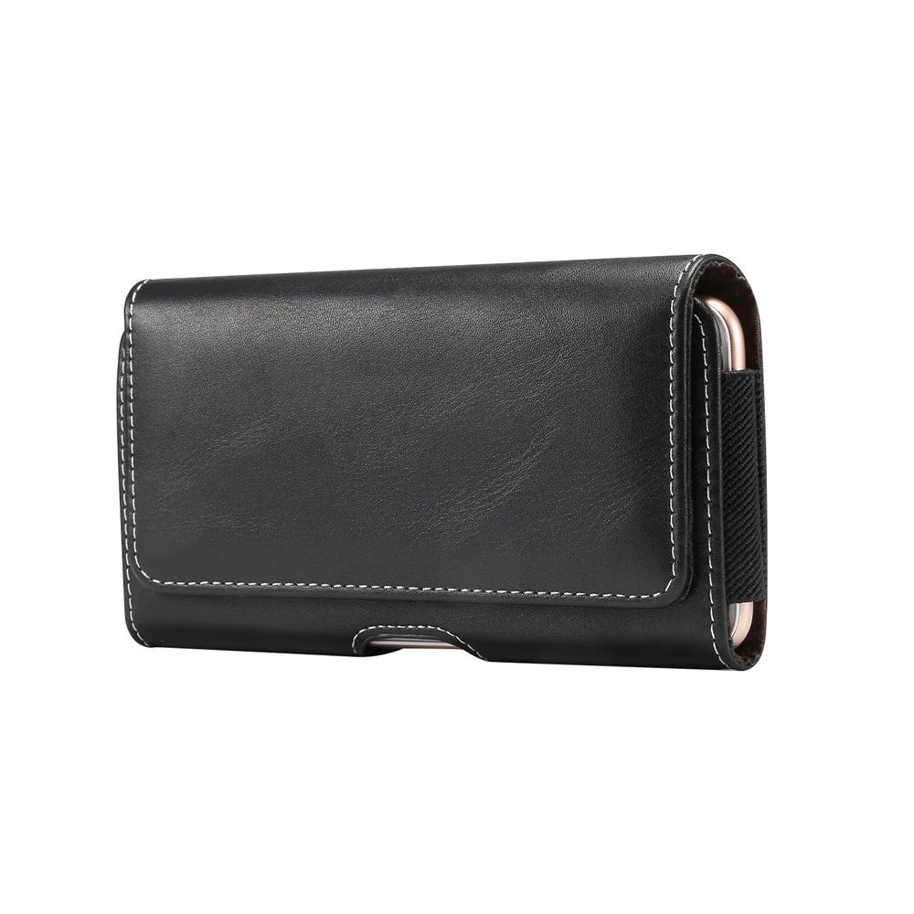 Men PU Leather Cross Matte Classic Waist-hanging for 6.4/6.5/6.9-inch Phone Case - Black - 1