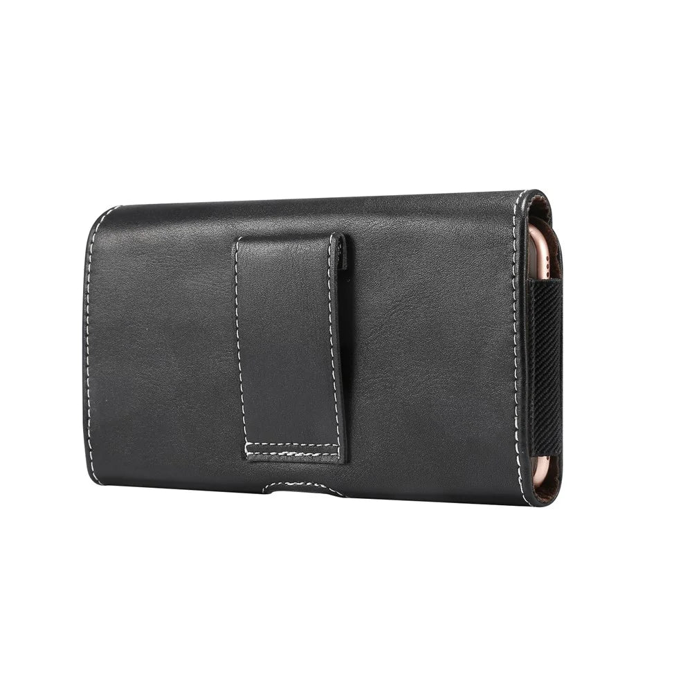 Men PU Leather Cross Matte Classic Waist-hanging for 6.4/6.5/6.9-inch Phone Case - Black - 2