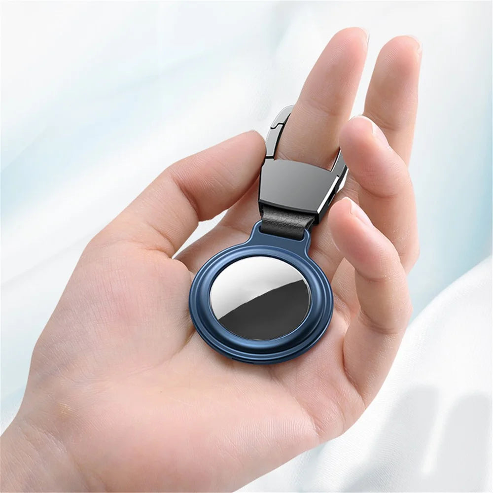 [TVC LIVE 531 Recommended] Magnetic Adsorption Aluminum Alloy Frame Protective Case with Keyring for Apple AirTags 2021 Location Trackers - Black - 2