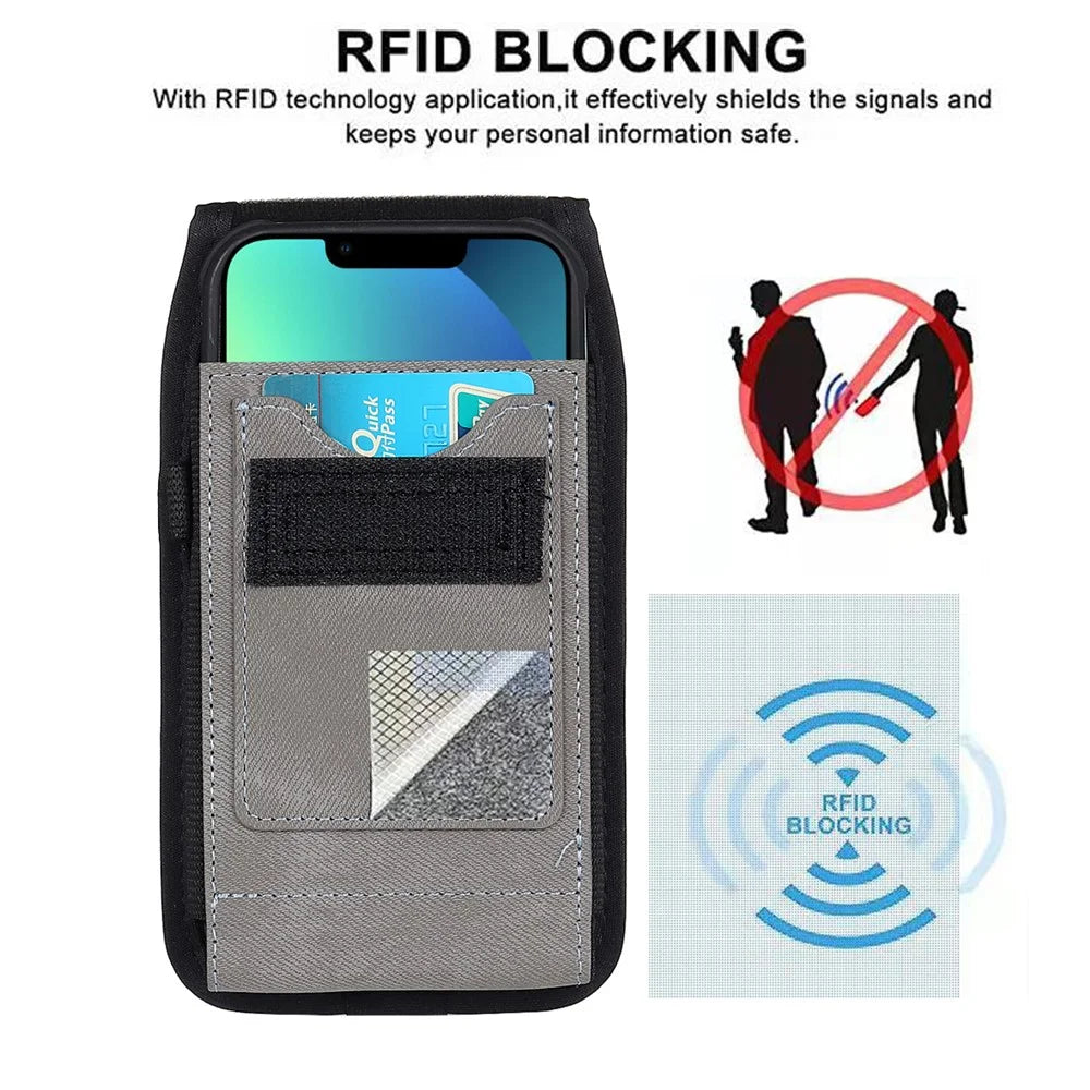 Universal Leather Phone Pouch RFID Blocking Function Hanging Waist Bag, Size: 18.5x10x2.2cm - 6