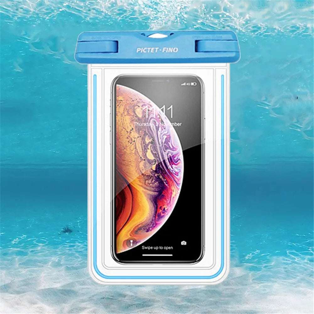 PICTET.FINO RH11 IPX8 Waterproof Sealing Phone Case Touch Control Noctilucent Transparent PVC Case for 6.7-inch and Below - Blue - 1