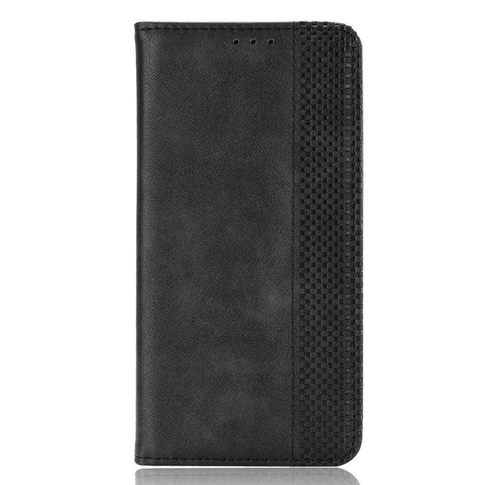For TCL 30 V 5G/30 XE 5G Retro Leather Magnetic Anti-fall Shell Mosaic Imprinted Wallet Style Stand Folio Cover - Black - 5
