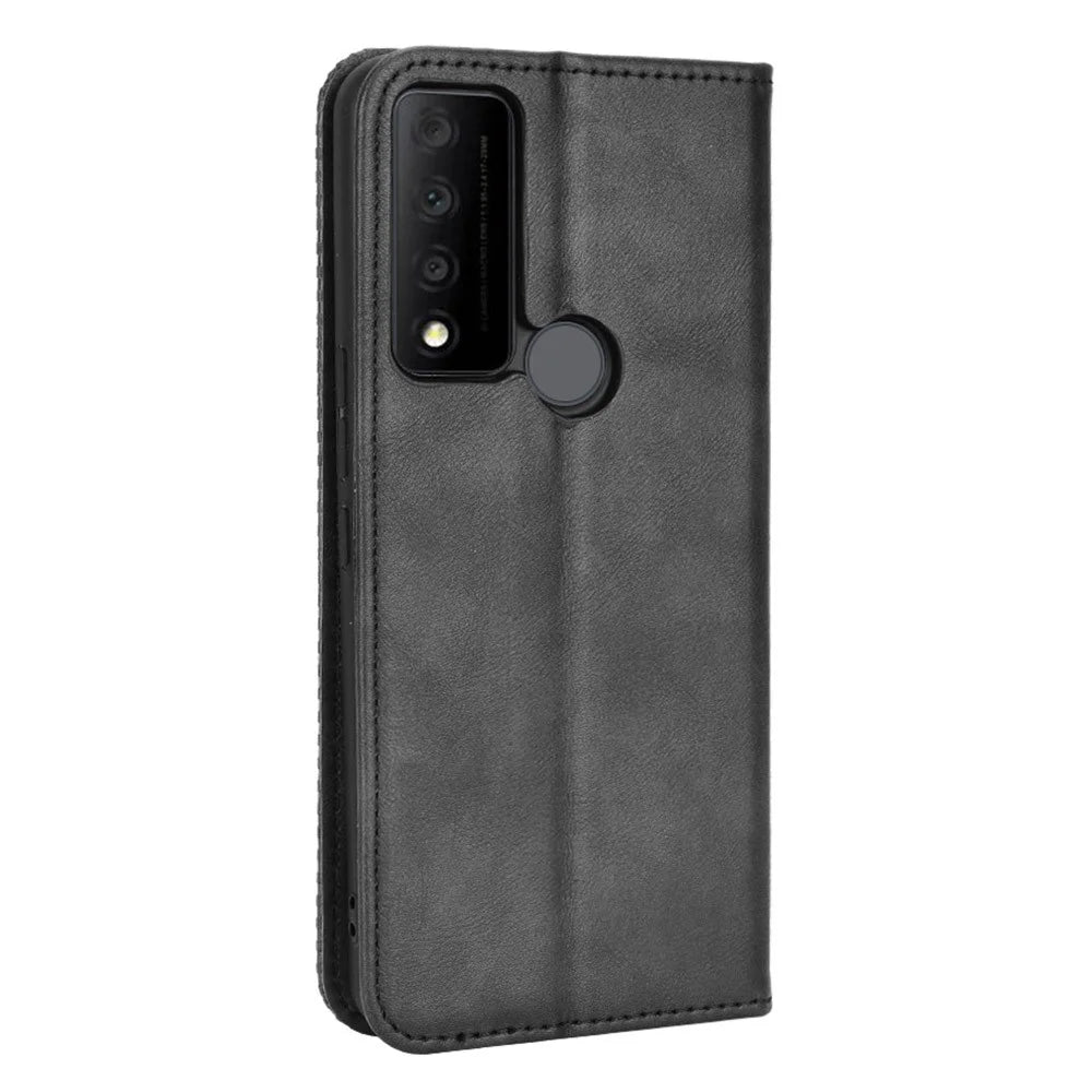 For TCL 30 V 5G/30 XE 5G Retro Leather Magnetic Anti-fall Shell Mosaic Imprinted Wallet Style Stand Folio Cover - Black - 6