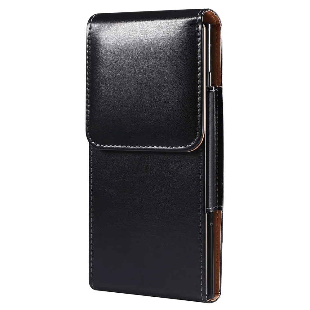 6.9 Inch Men's Waist Phone Pouch Bag Glossy Surface Vertical Flip Phone Carrying Case - 4