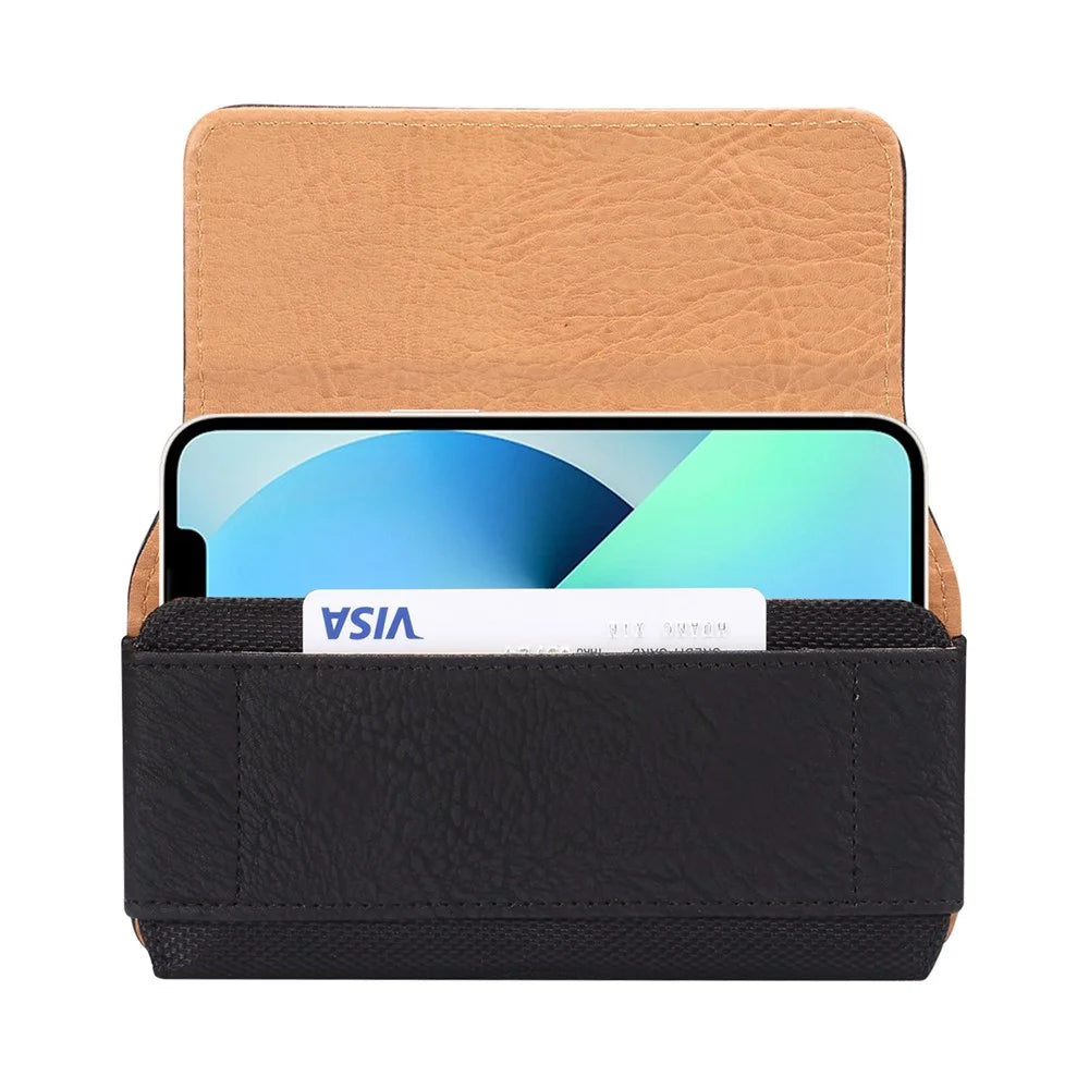 Horizontal Cowhide Texture PU Leather+Nylon Phone Belt Bag for 4.7-5.4" Smartphone Waist Pouch - Black - 3