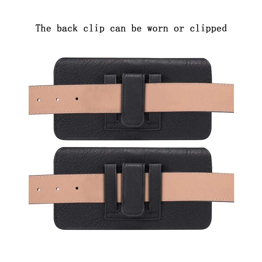 Horizontal Cowhide Texture PU Leather+Nylon Phone Belt Bag for 4.7-5.4" Smartphone Waist Pouch - Black - 4
