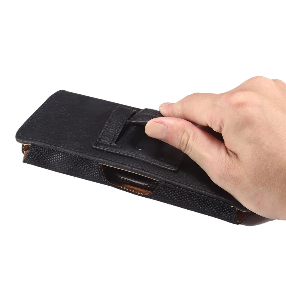 Horizontal Cowhide Texture PU Leather+Nylon Phone Belt Bag for 4.7-5.4" Smartphone Waist Pouch - Black - 7