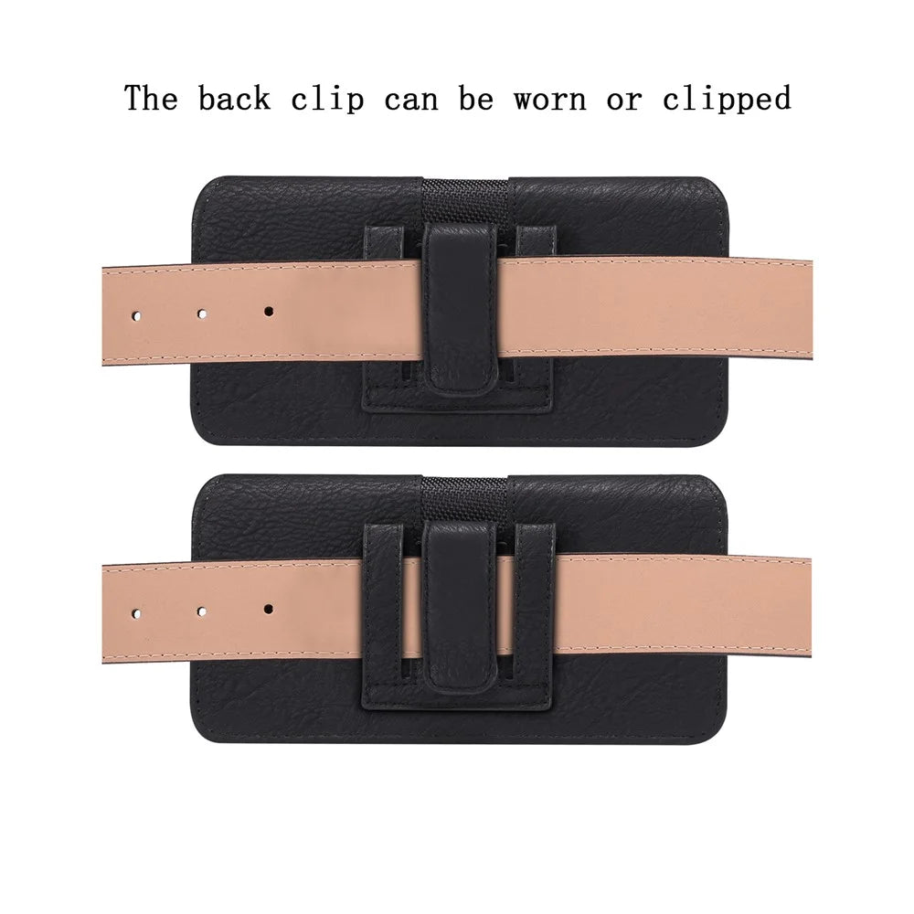 Cowhide Texture PU Leather+Nylon Phone Belt Bag for 6.7-6.9" Cell Phone Horizontal Splicing Waist Pouch - Black - 5