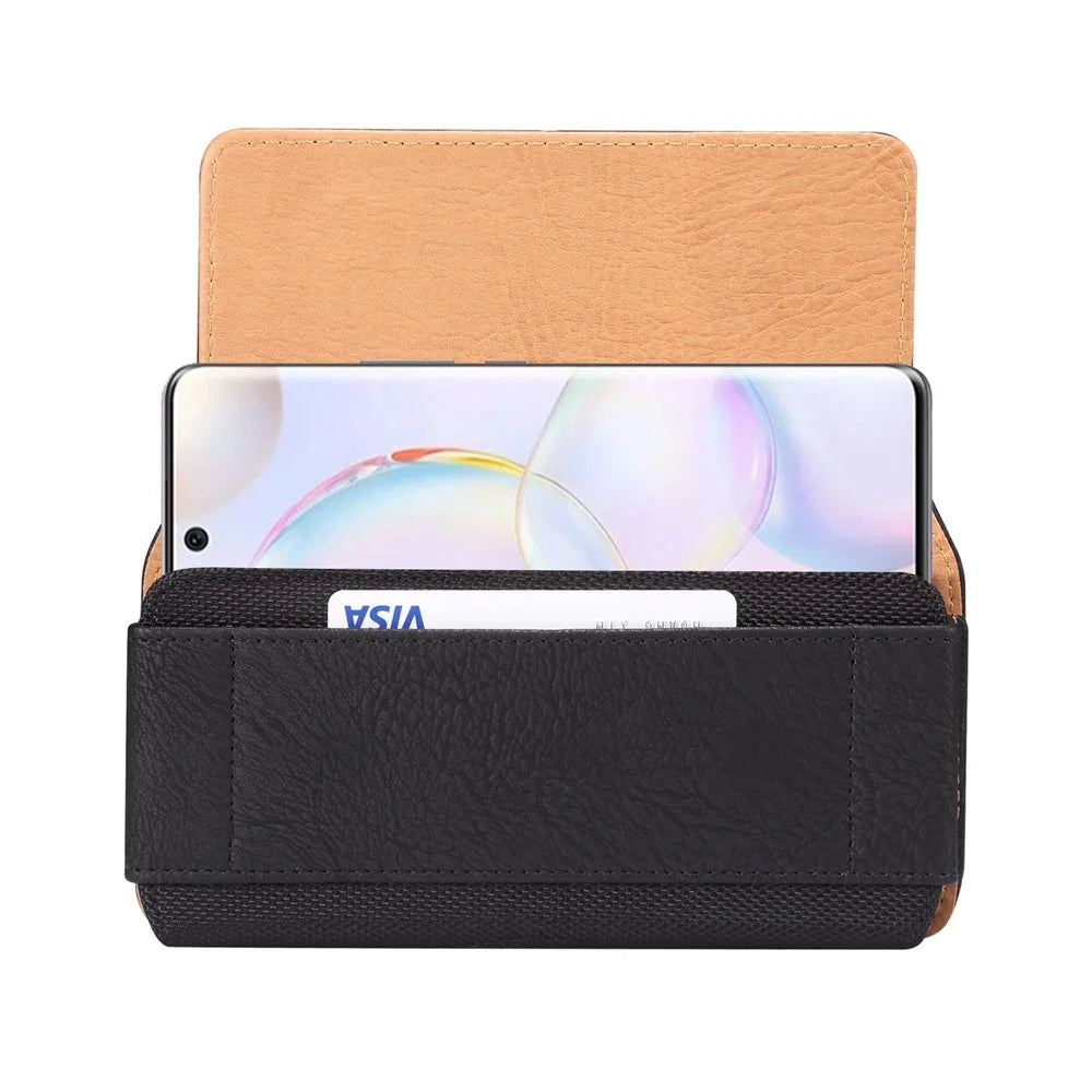 Cowhide Texture PU Leather+Nylon Waist Bag Anti-Scratch Horizontal Belt Phone Pouch for 6.2-6.5" Smartphone - Black - 3