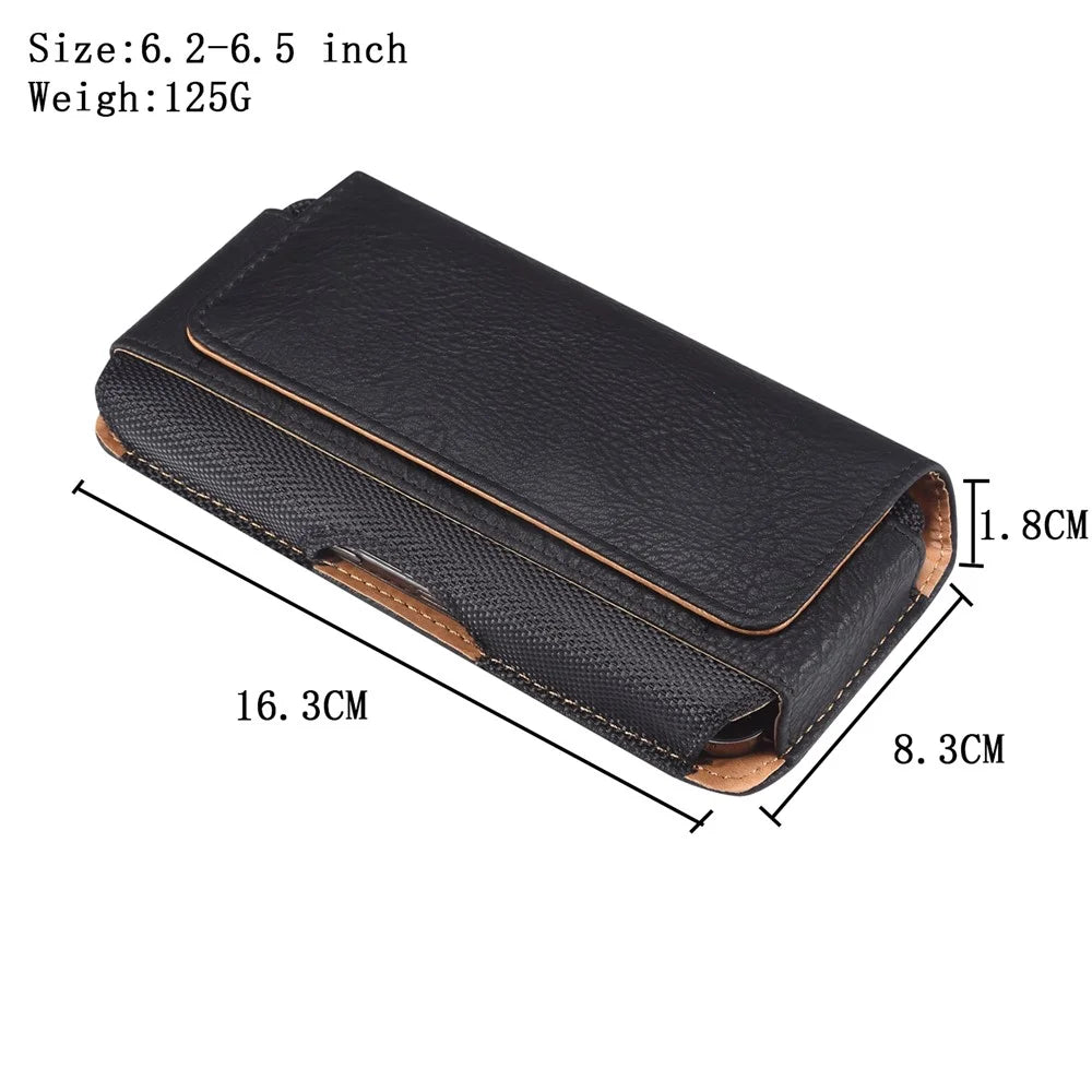 Cowhide Texture PU Leather+Nylon Waist Bag Anti-Scratch Horizontal Belt Phone Pouch for 6.2-6.5" Smartphone - Black - 6