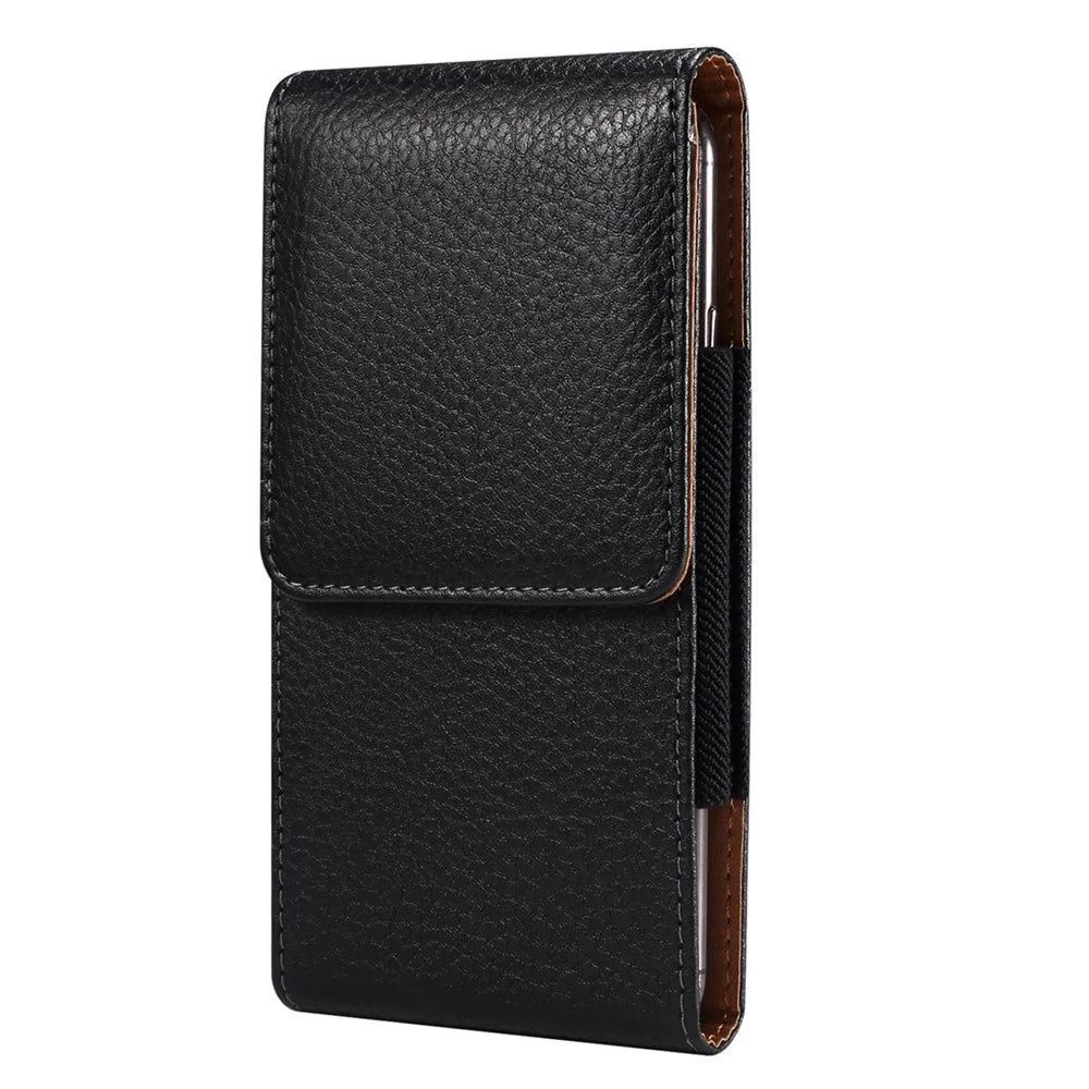 Vertical Waist Phone Pouch for 6.7-6.9" Litchi Texture PU Leather Mobile Phones Belt Bag with Back Buckle - 1