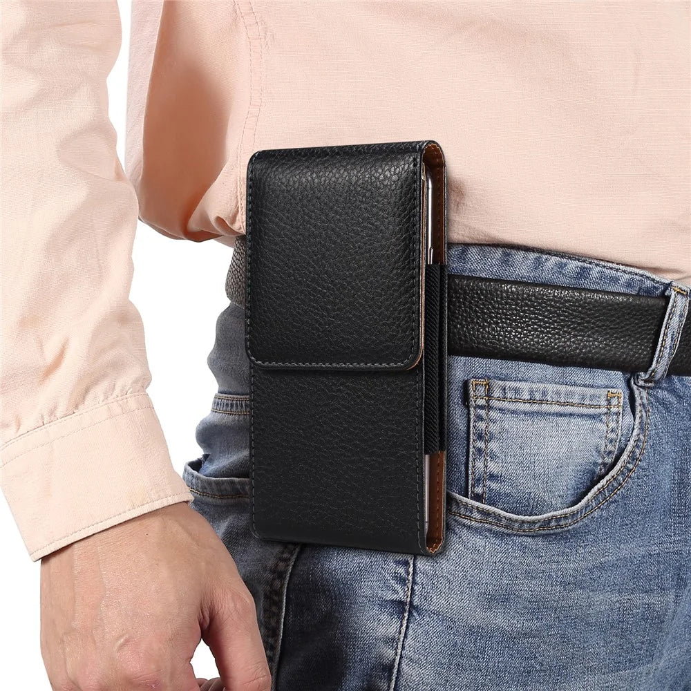 Vertical Waist Phone Pouch for 6.7-6.9" Litchi Texture PU Leather Mobile Phones Belt Bag with Back Buckle - 5