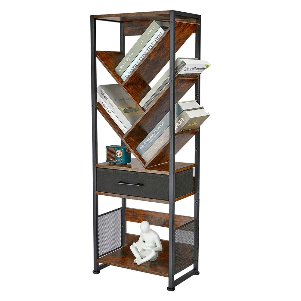 DULCII SC 956A 8-Tier Bookshelf 38x22.8x107cm for Home Office - Rustic Brown - 1