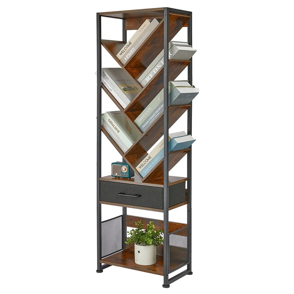 DULCII SC 956B 10-Tier Bookshelf, 38x22.8x127cm - Rustic Brown - 1