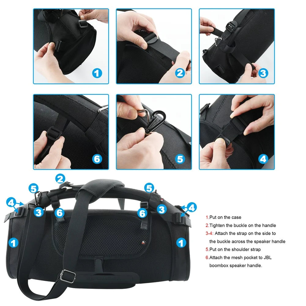 Bluetooth-compatible Speaker Protective Case with Side Pocket Removable Shoulder Strap for JBL Boombox - 7