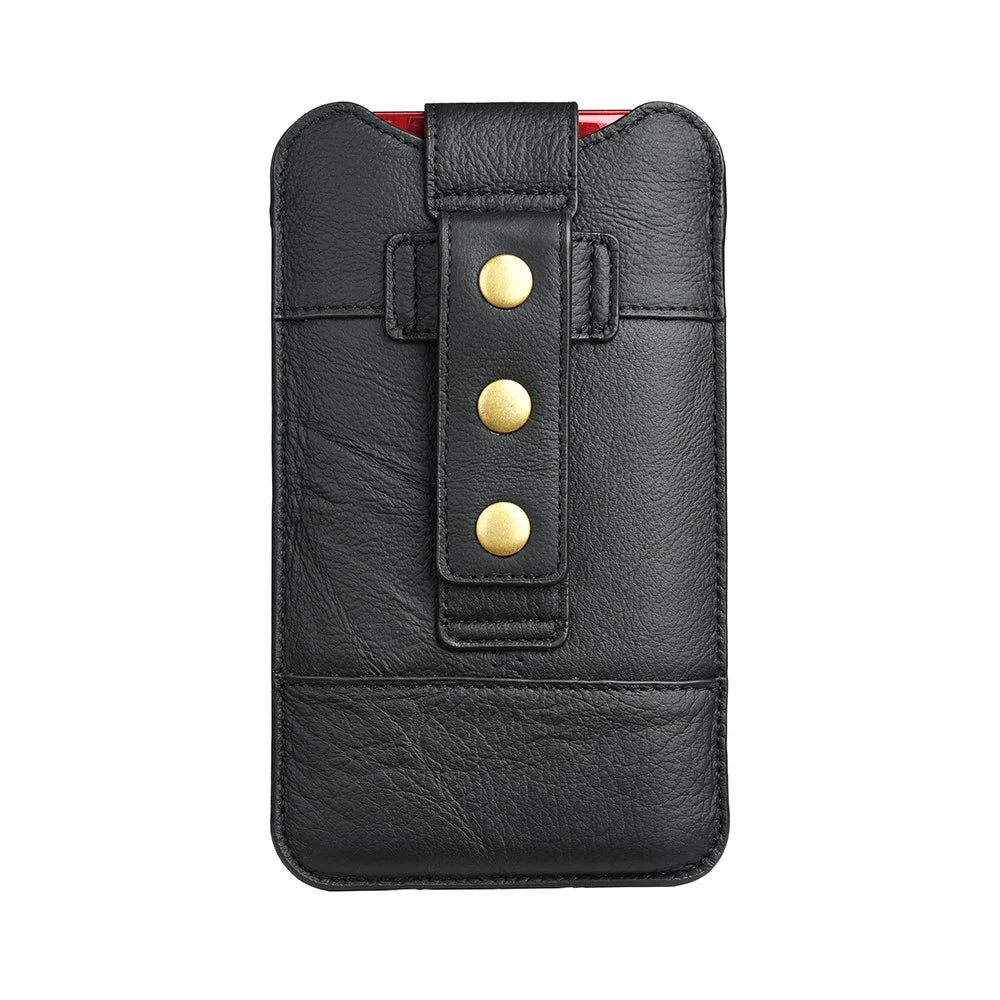Top Layer Cowhide Leather 5.8-6.7 inch Mobile Phone Vertical Flip Holster Waist Bag Cover Pouch - Black - 3