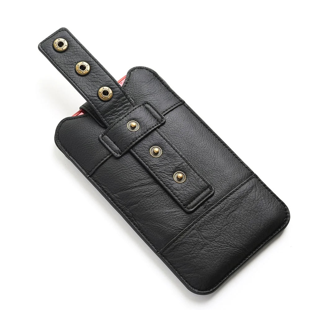 Top Layer Cowhide Leather 5.8-6.7 inch Mobile Phone Vertical Flip Holster Waist Bag Cover Pouch - Black - 4