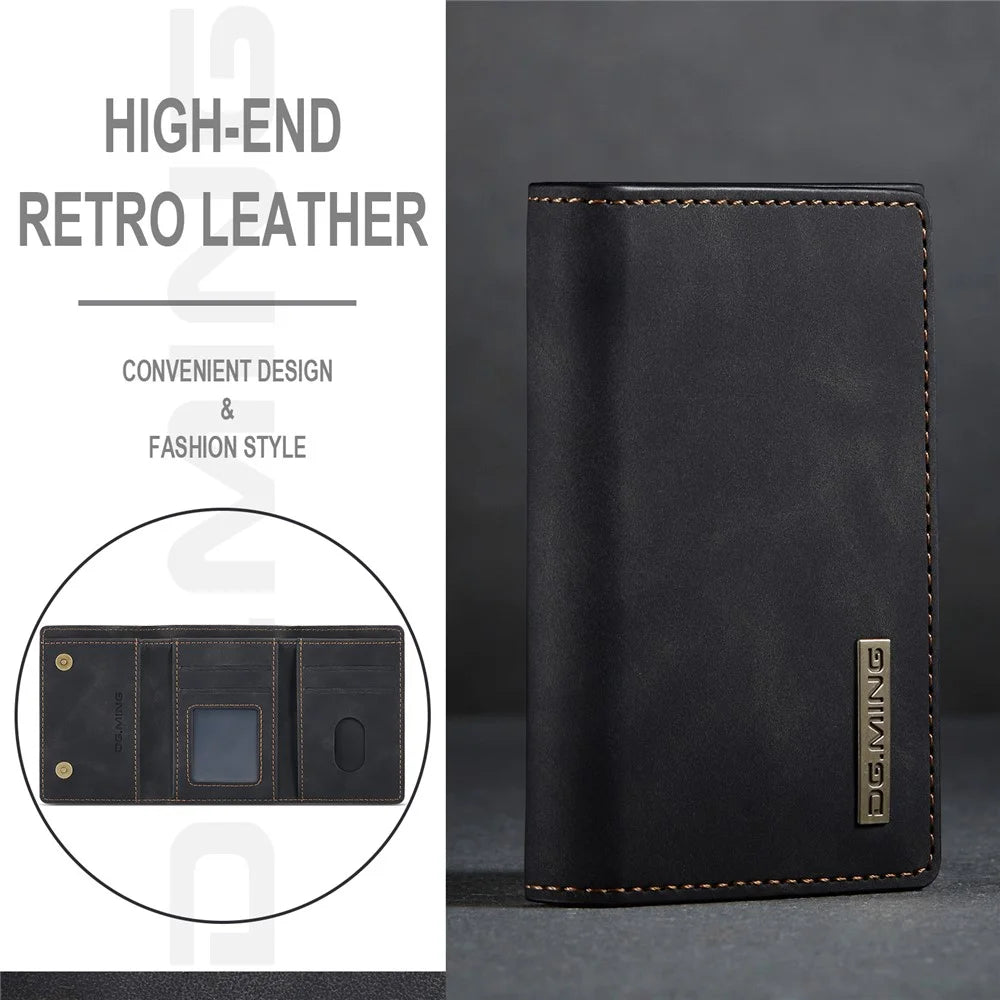 DG.MING M1 Series PU Leather Magnetic Absorption Closure Tri-Fold Pocket Wallet Cash Card Holder Coin Purse - Black - 6