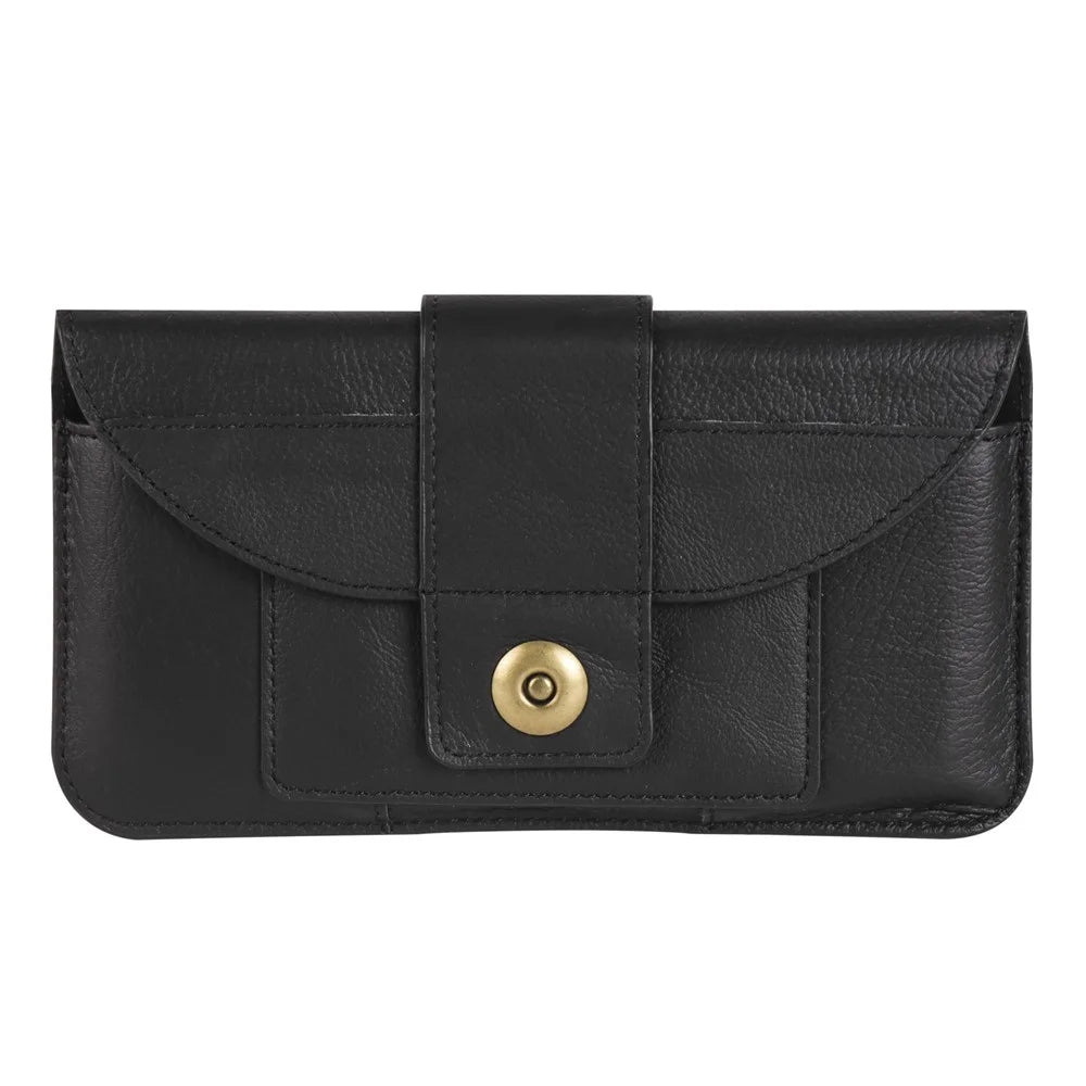 6.7-inch Phone Bag Cowhide Leather Horizontal Style Waist Belt Phone Pouch - Black - 3