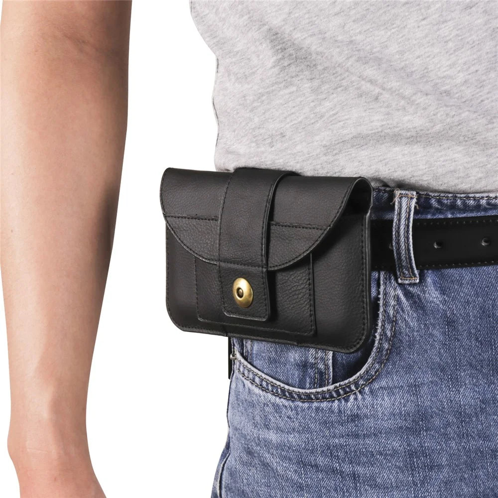 6.7-inch Phone Bag Cowhide Leather Horizontal Style Waist Belt Phone Pouch - Black - 5