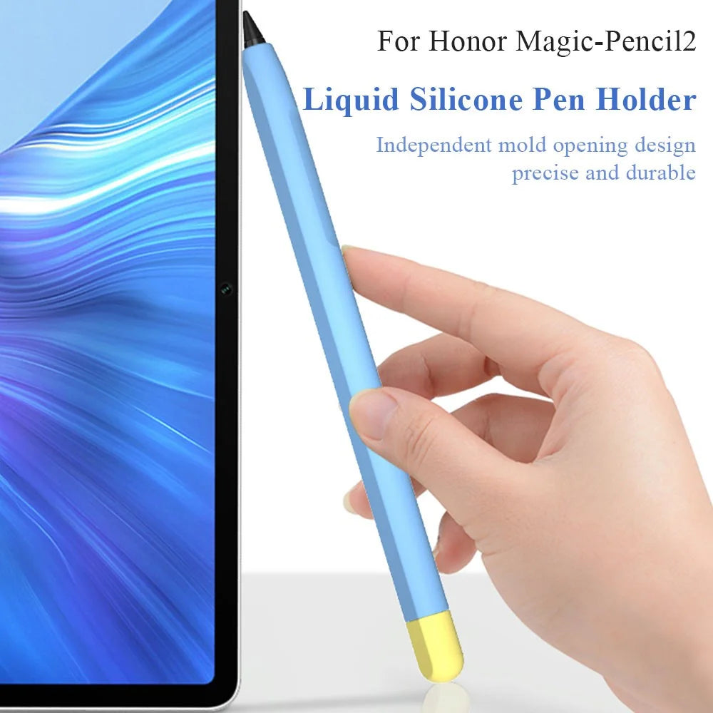 For Honor Magic-Pencil 2 Soft Liquid Silicone Sleeve Cover Pen Holder Protective Skin Case Non-Slip Smooth Grip Accessories with Pen Cap - Black - 2